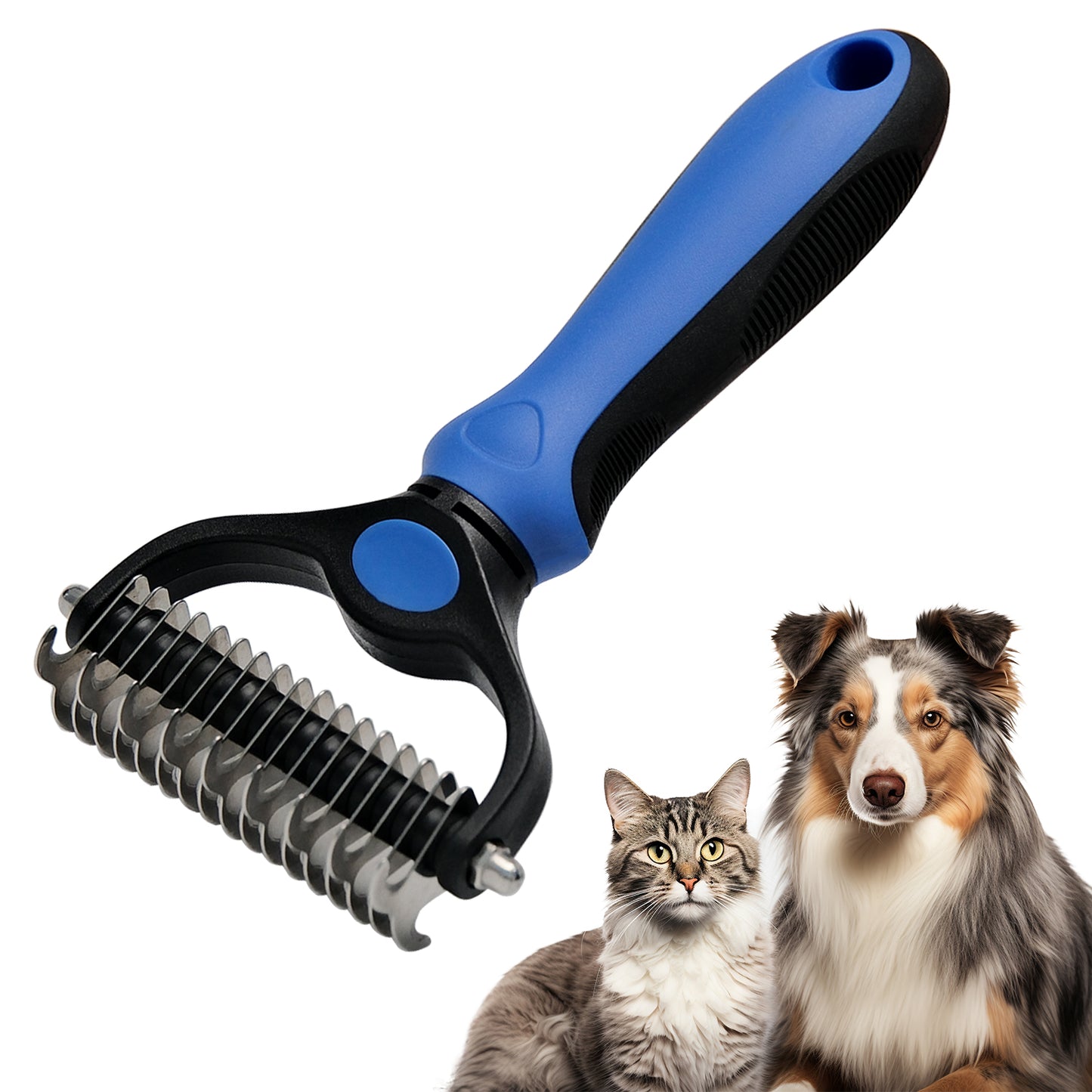 Double-Sided Pet Grooming Brush - Shedding and Dematting Undercoat Rake for Dogs and Cats - Extra Wide Grooming Tool