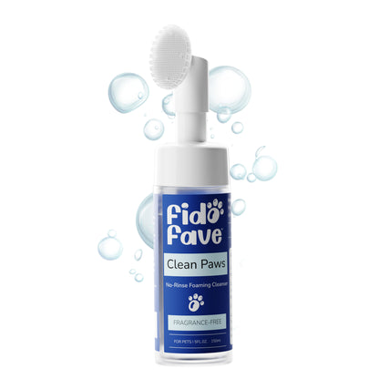 Fido Fave Clean Paws No-Rinse Foaming Cleanser with Silicone Brush for Dogs and Cat Gentle, pH Balanced, Fragrance-Free 5fl oz