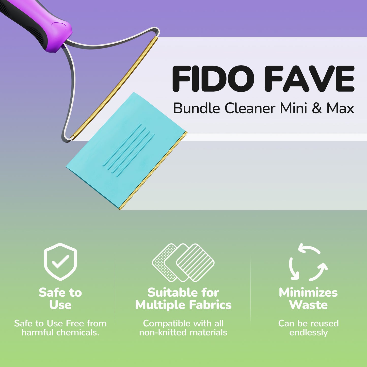 Fido Fave Pet Hair Removal Tool Bundle Mini and Max, Dog Hair Remover For Car, Carpet Scraper Great for Pet Bed, Rugs, Cat Furniture and Car Upholstery