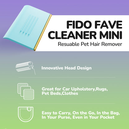 Fido Fave Mini Cat Hair Remover, Portable Dog Hair Cleaner for Car Interiors, Furniture, Clothes and Tight Corners, Reusable Pet Hair Removal Tool