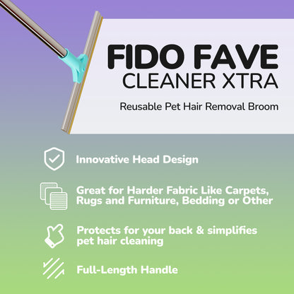 Fido Fave Xtra Pet Hair Removal Broom Reusable Carpet Rake with 131cm/ 51in Handle, Great for Dog and Cat Hair Remover