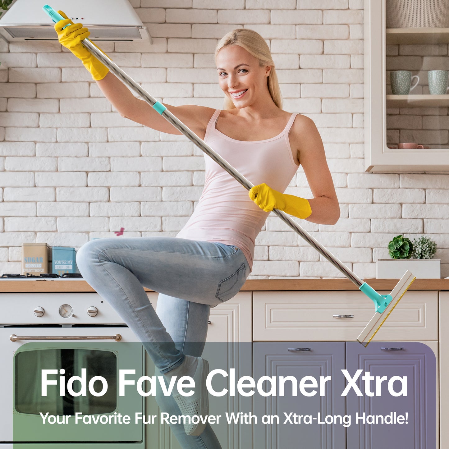 Fido Fave Xtra Pet Hair Removal Broom Reusable Carpet Rake with 131cm/ 51in Handle, Great for Dog and Cat Hair Remover