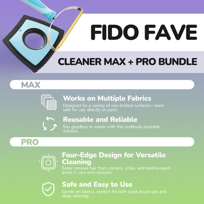 Fido Fave Max Pro Pet Hair Remover Bundle, Reusable Dog Cat Hair Removal Tool Set for Home, Car Upholstery, Ideal for Stubborn Pet Fur on Carpets, Pet Beds, Effective Solution for Pet Owners