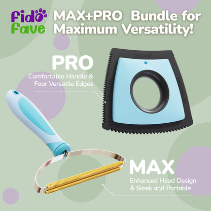 Fido Fave Max Pro Pet Hair Remover Bundle, Reusable Dog Cat Hair Removal Tool Set for Home, Car Upholstery, Ideal for Stubborn Pet Fur on Carpets, Pet Beds, Effective Solution for Pet Owners