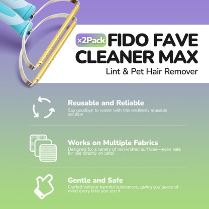 Fido Fave Max Dog Hair Remover 2 Pack, Reusable Pet Hair Removal Tool, Multi-Fabric Edge and Carpet Scraper for Couch, Furniture, and Pet Towers, Effortlessly Removes Every Hair