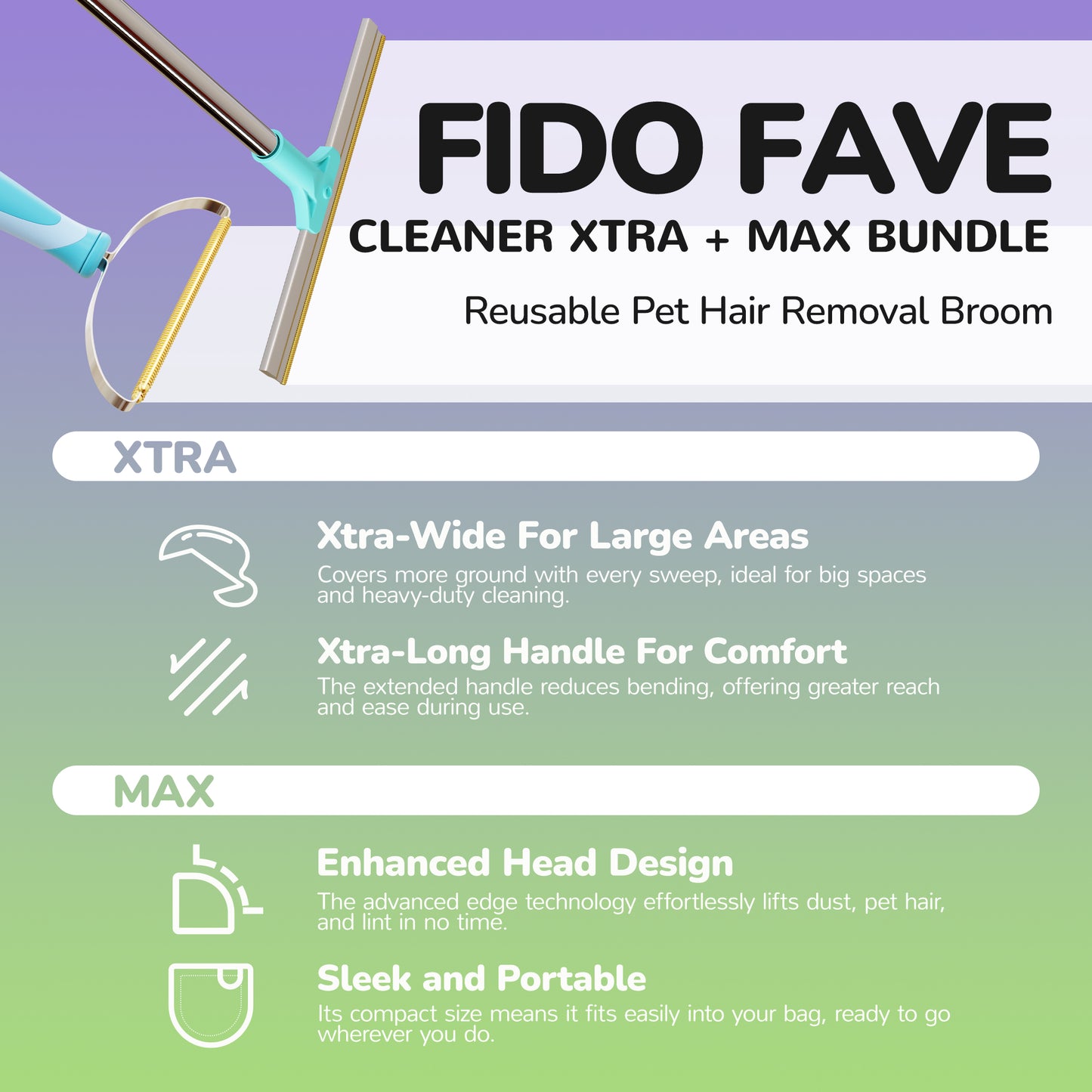 Fido Fave Carpet Scraper Bundle, Includes Xtra and Max, Dog Hair Remover, Carpet Rake and Lint Remover for Couch, Clothes, Rugs, Effective Cat Hair Remover and Pet Carpet Cleaner