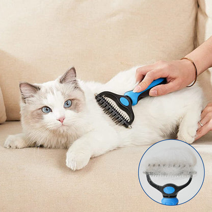 Double-Sided Pet Grooming Brush - Shedding and Dematting Undercoat Rake for Dogs and Cats - Extra Wide Grooming Tool