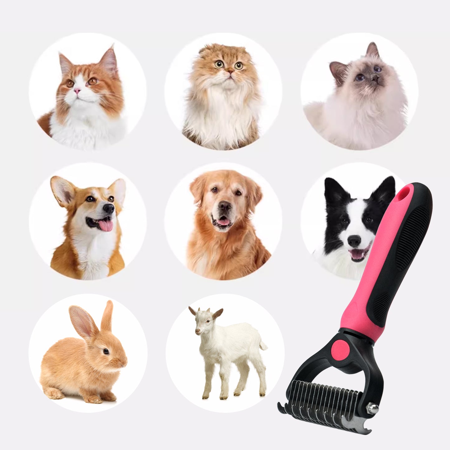 Double-Sided Pet Grooming Brush - Shedding and Dematting Undercoat Rake for Dogs and Cats - Extra Wide Grooming Tool