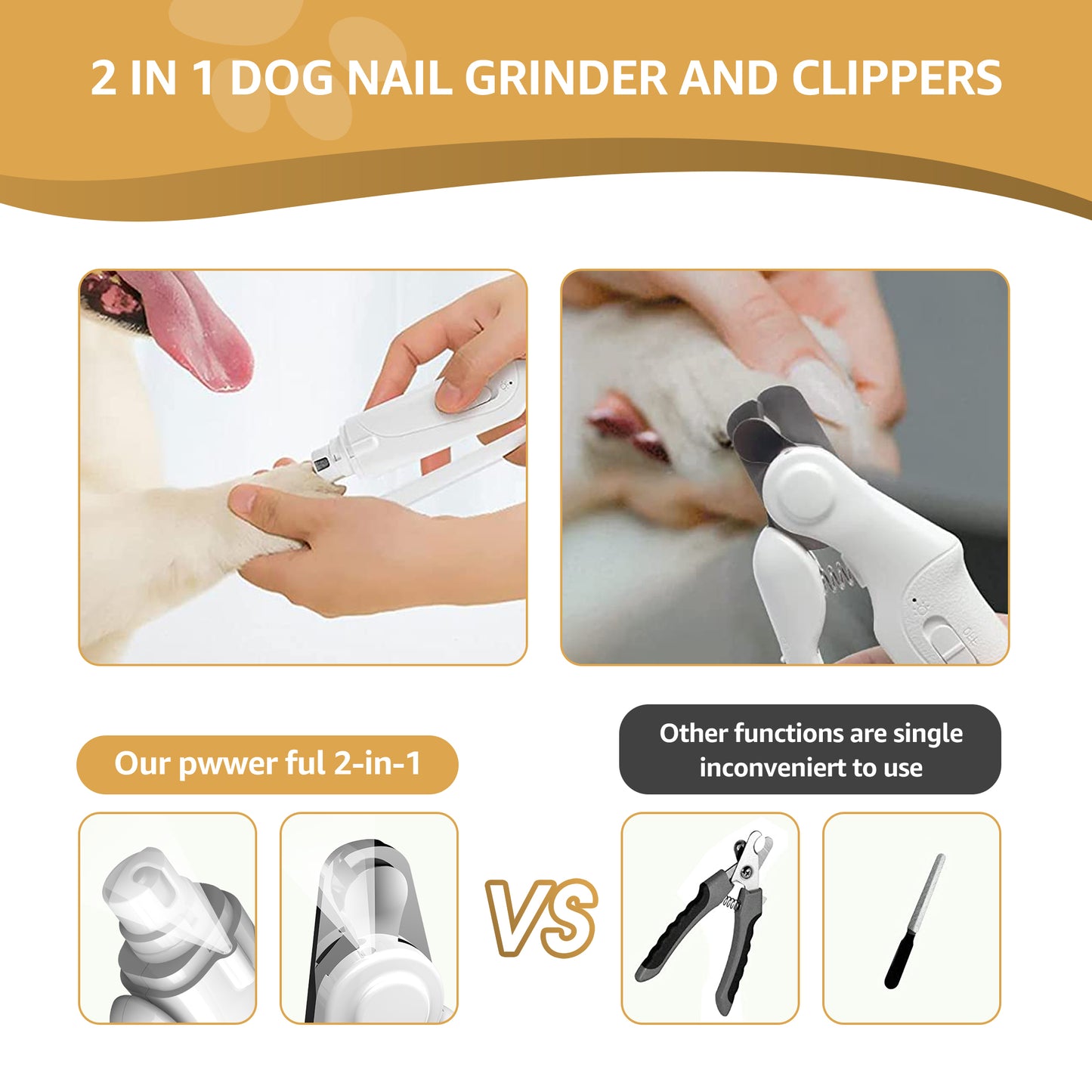 2 in 1 Dog Nail Grinder & Dog Nail Clippers Trimmers for Large Medium Small Dogs