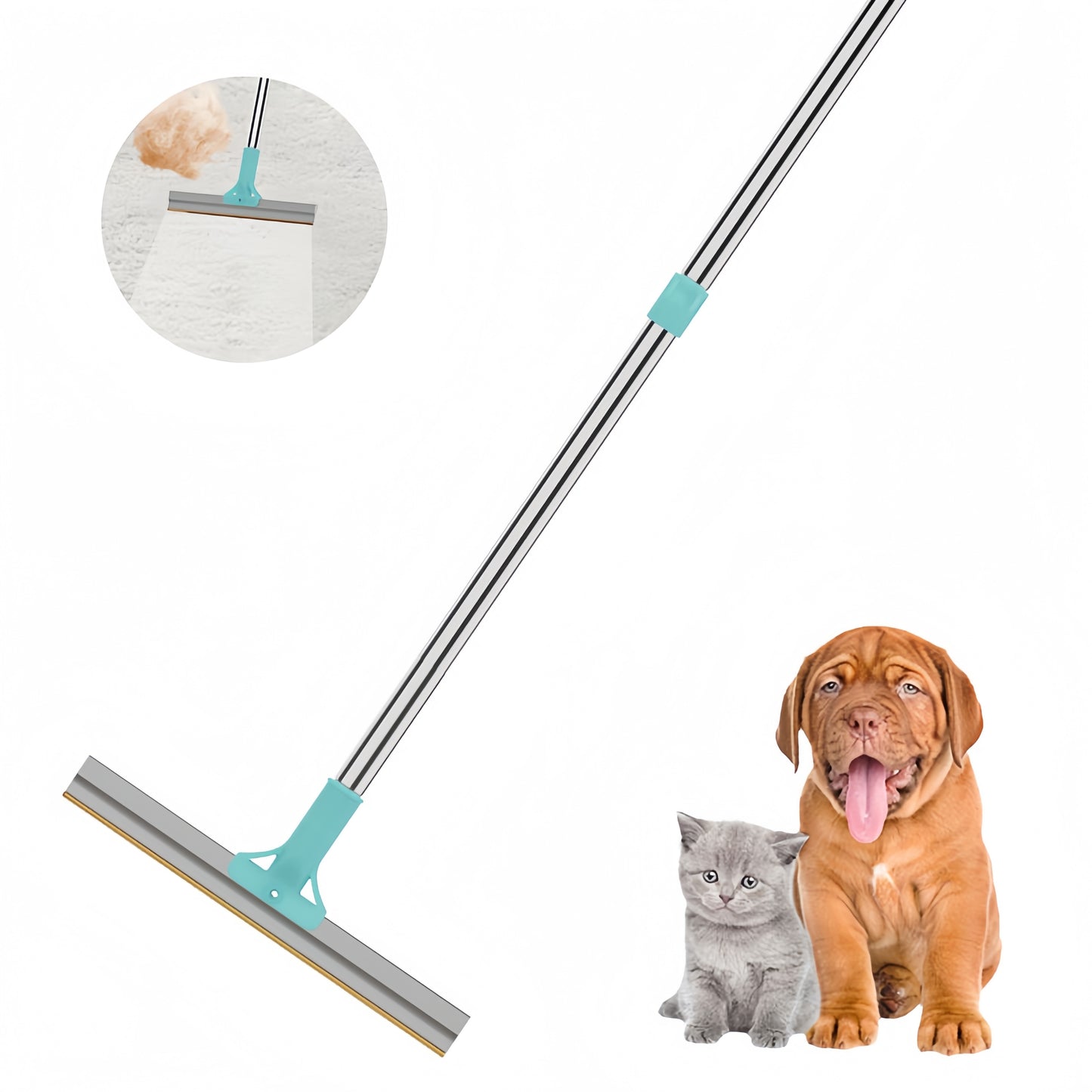 Fido Fave Xtra Pet Hair Removal Broom Reusable Carpet Rake with 131cm/ 51in Handle, Great for Dog and Cat Hair Remover